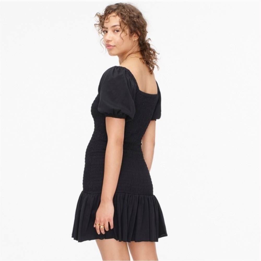 NEW J. CREW (Summer 2021) Smocked Puff-Sleeve Knit Dress Black size Small